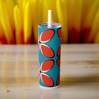 Red Impatiens 20oz Stainless Steel Skinny Tumbler with Lid & Straw Color White - Dyborn Designs