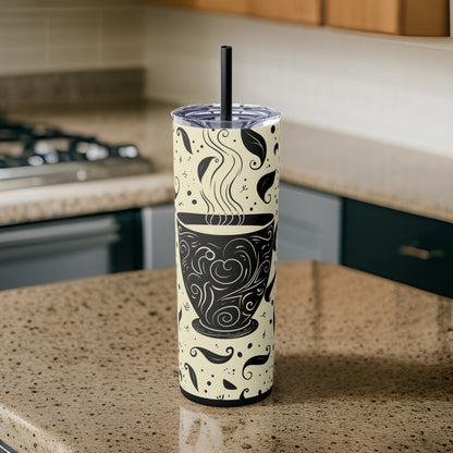 Retro Coffee Cup 20oz Insulated Stainless Steel Skinny Tumbler Color Black - Dyborn Designs