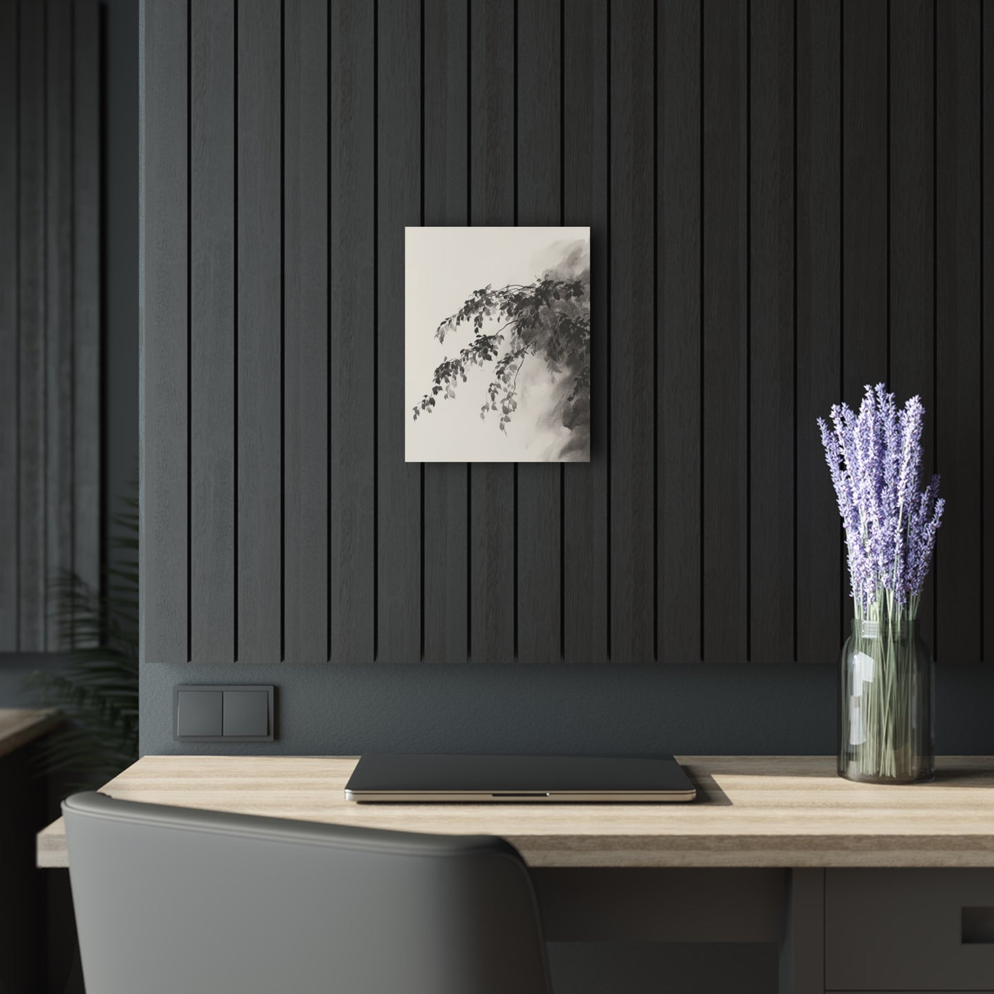 Shaded Leaves - Modern Minimalist Acrylic Wall Art - 11 x 14 Inch - Dark Mock Up - Dyborn Designs