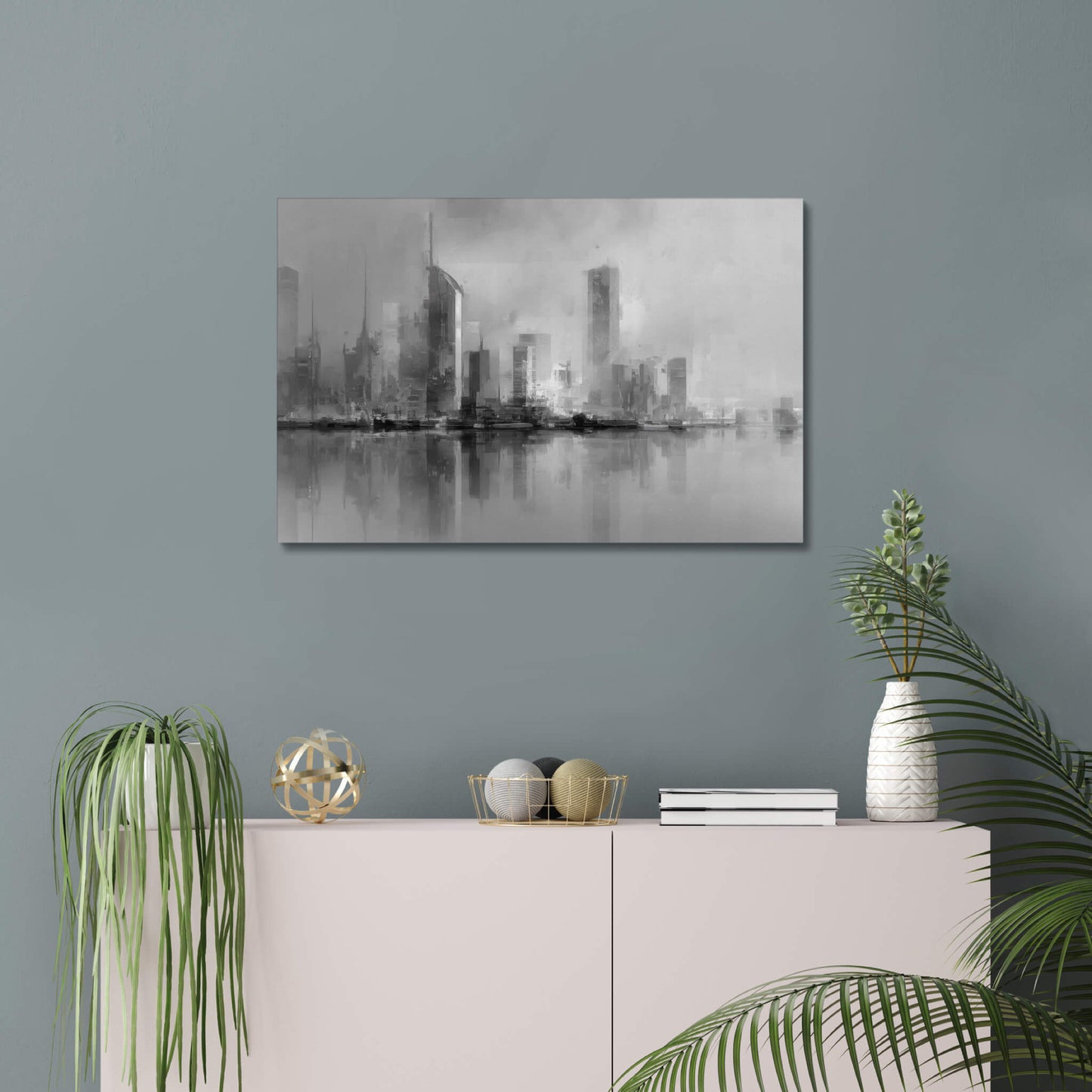 Shadow Skyline - Modern Minimalist Acrylic Wall Art - 30 x 20 Inch - Blue Mock Up - Dyborn Designs