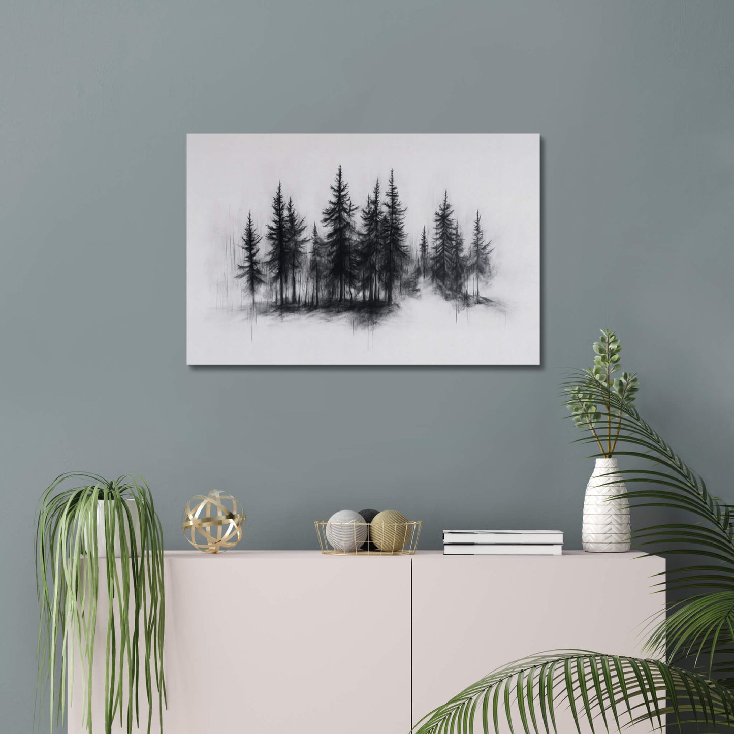 Shadowed Pines - Modern Minimalist Acrylic Wall Art - 30 x 20 Inch - Blue Mock Up - Dyborn Designs