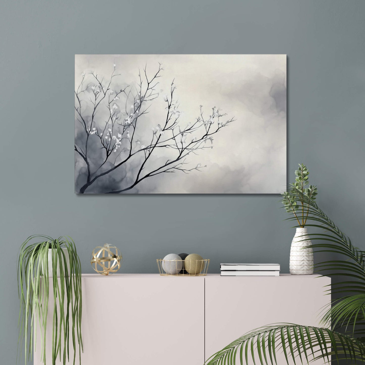 Snowlight Bloom - Modern Minimalist Acrylic Wall Art - 36 x 24 Inch - Blue Mockup - Dyborn Designs
