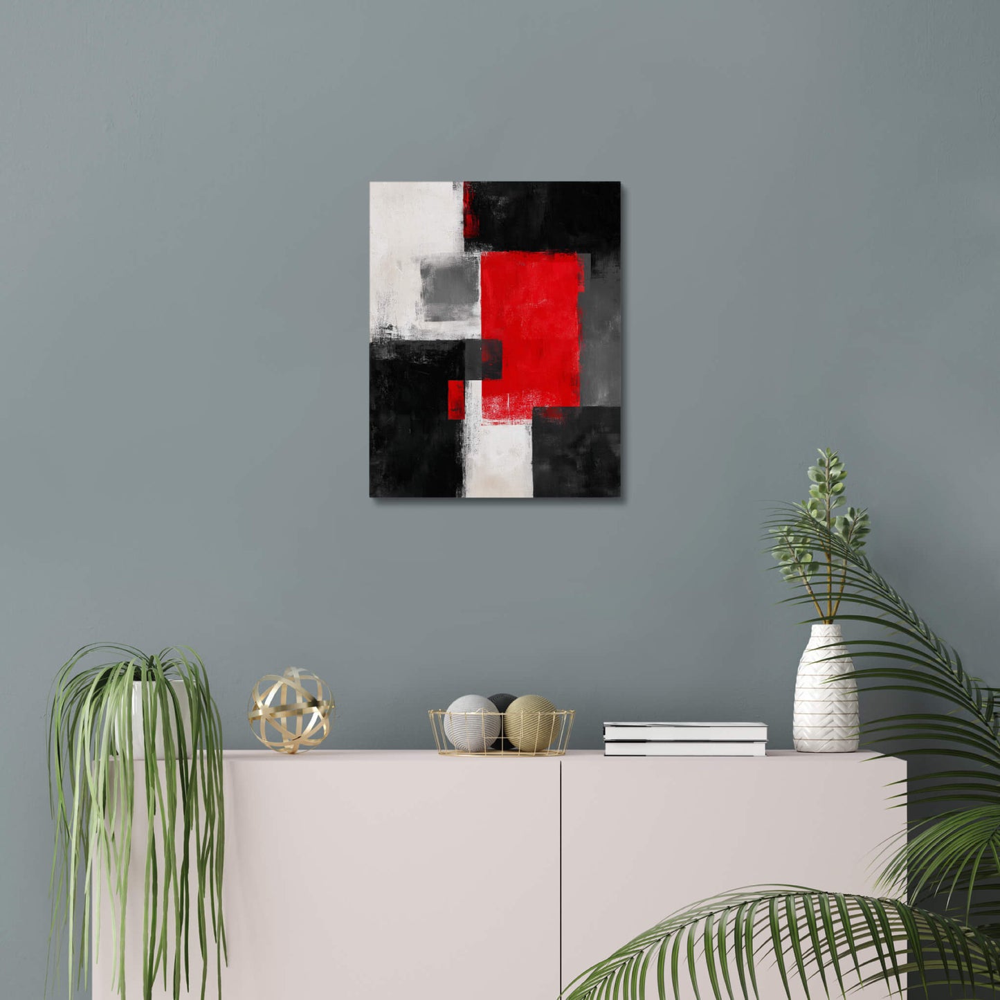 Structured Red - Modern Minimalist Acrylic Wall Art - 16 x 20 Inch - Blue Mock Up - Dyborn Designs