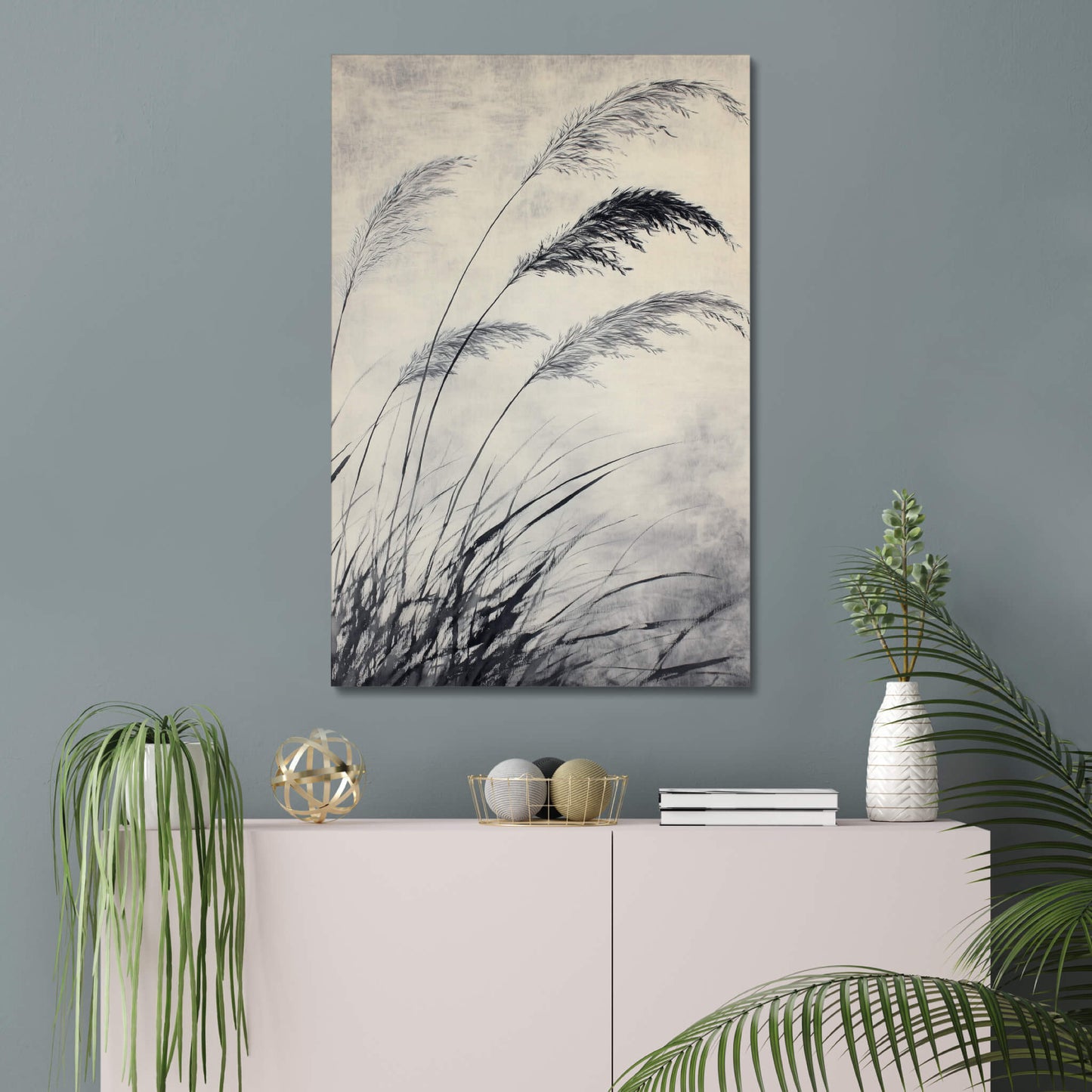 Swaying Grass - Modern Minimalist Acrylic Wall Art - 24 x 36 Inch - Blue Mock Up - Dyborn Designs