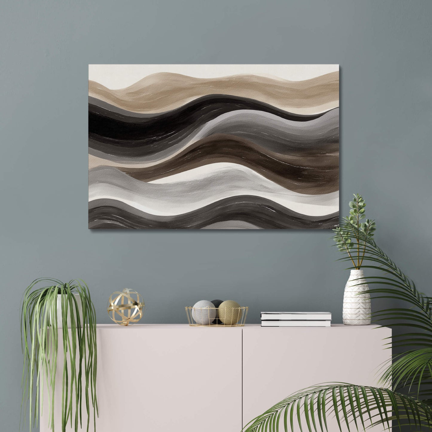 Umber Currents - Modern Minimalist Acrylic Wall Art - 36 x 24 Inch - Blue Mock Up - Dyborn Designs