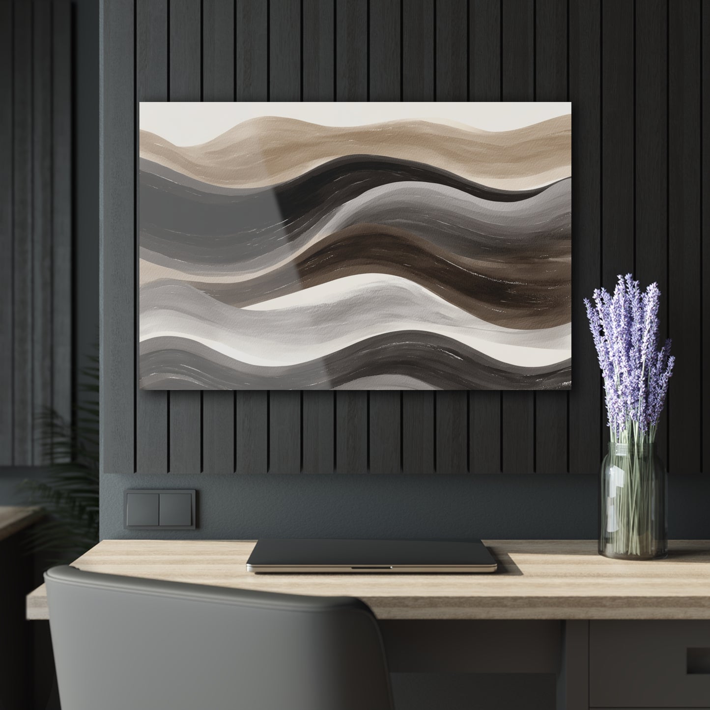 Umber Currents - Modern Minimalist Acrylic Wall Art - 36 x 24 Inch - Dark Mock Up - Dyborn Designs