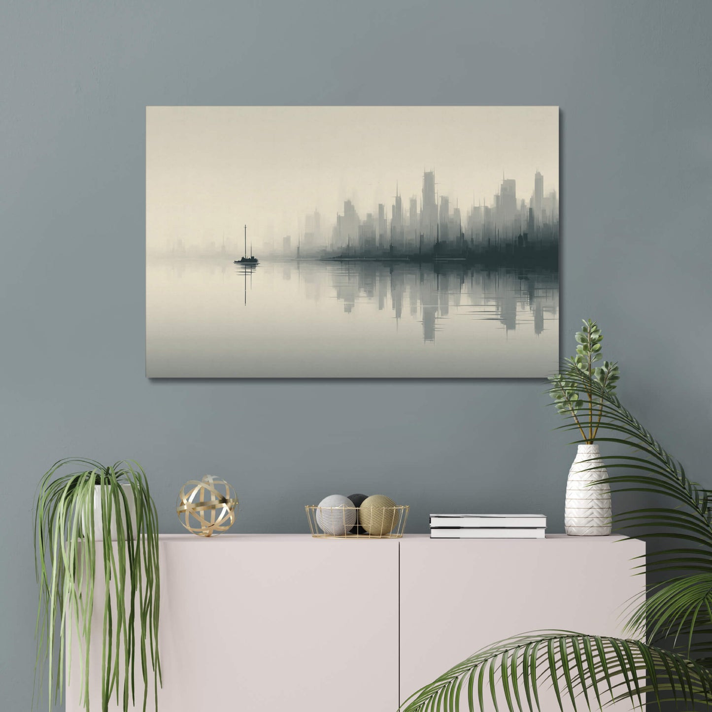 Veiled Crossing - Modern Minimalist Acrylic Wall Art - 36 x 24 Inch - Blue Mock Up - Dyborn Designs