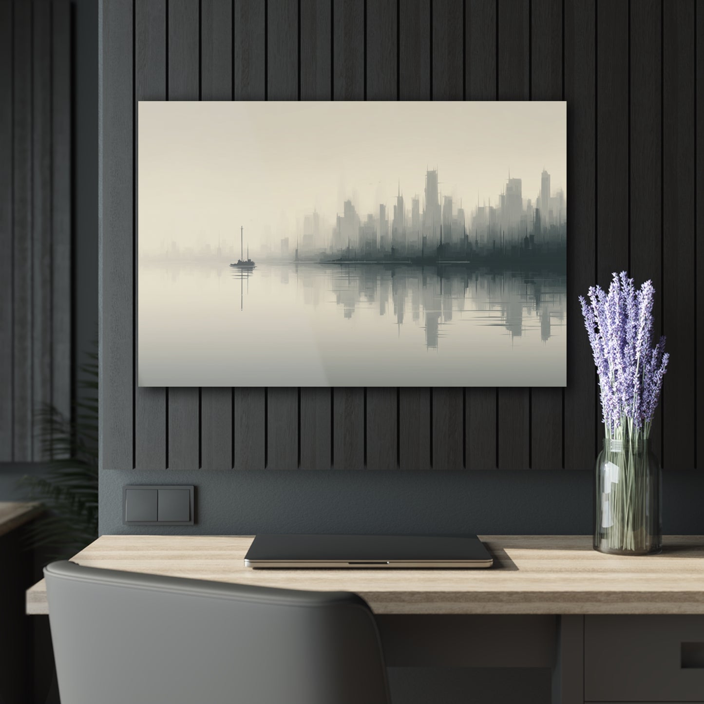Veiled Crossing - Modern Minimalist Acrylic Wall Art - 36 x 24 Inch - Dark Mock Up - Dyborn Designs