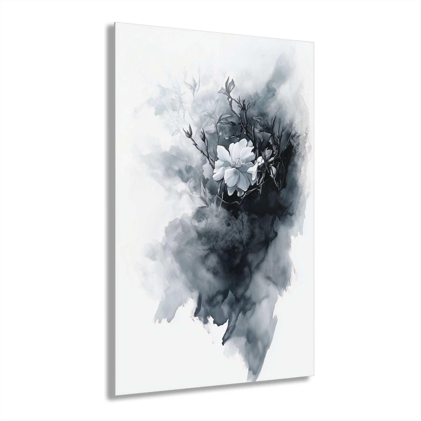 White Flower - Modern Minimalist Acrylic Wall Art - 20 x 30 Inch - Front - Dyborn Designs