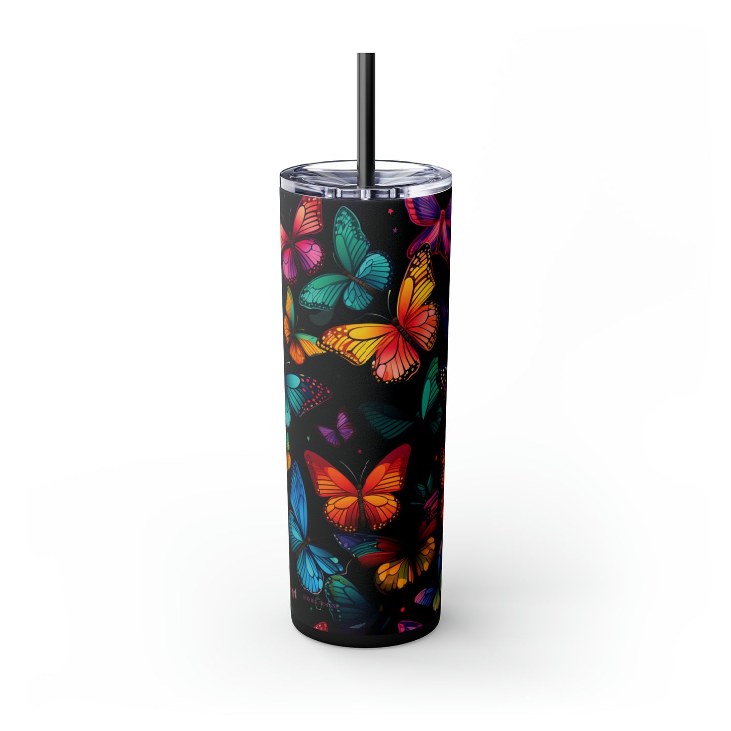 "Vivid Butterflies" 20-Ounce Steel Skinny Tumbler with Lid and Straw - Dyborn Designs