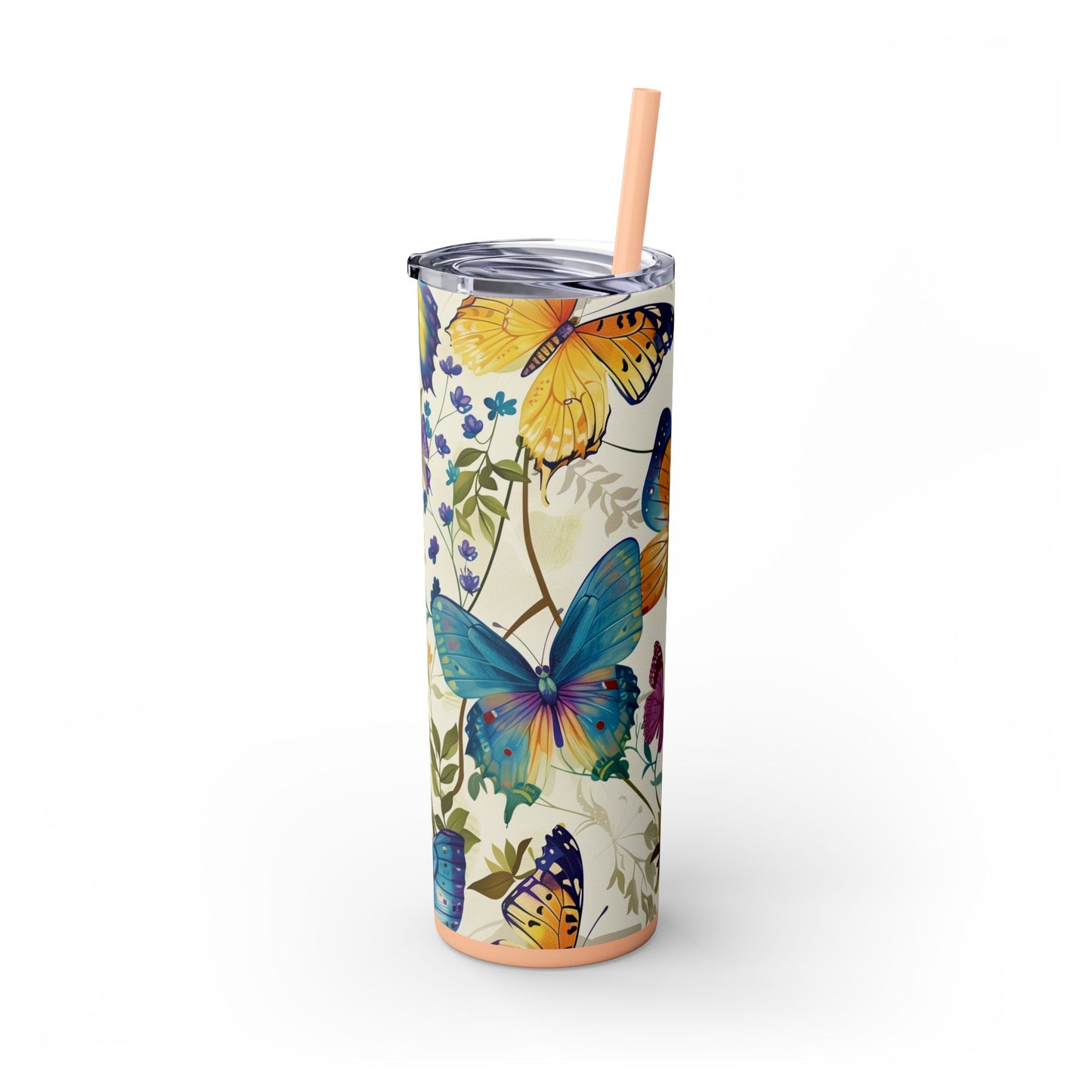 Butterflies Bloom 20oz Insulated Stainless Steel Skinny Tumbler with Lid and Straw - Dyborn Designs