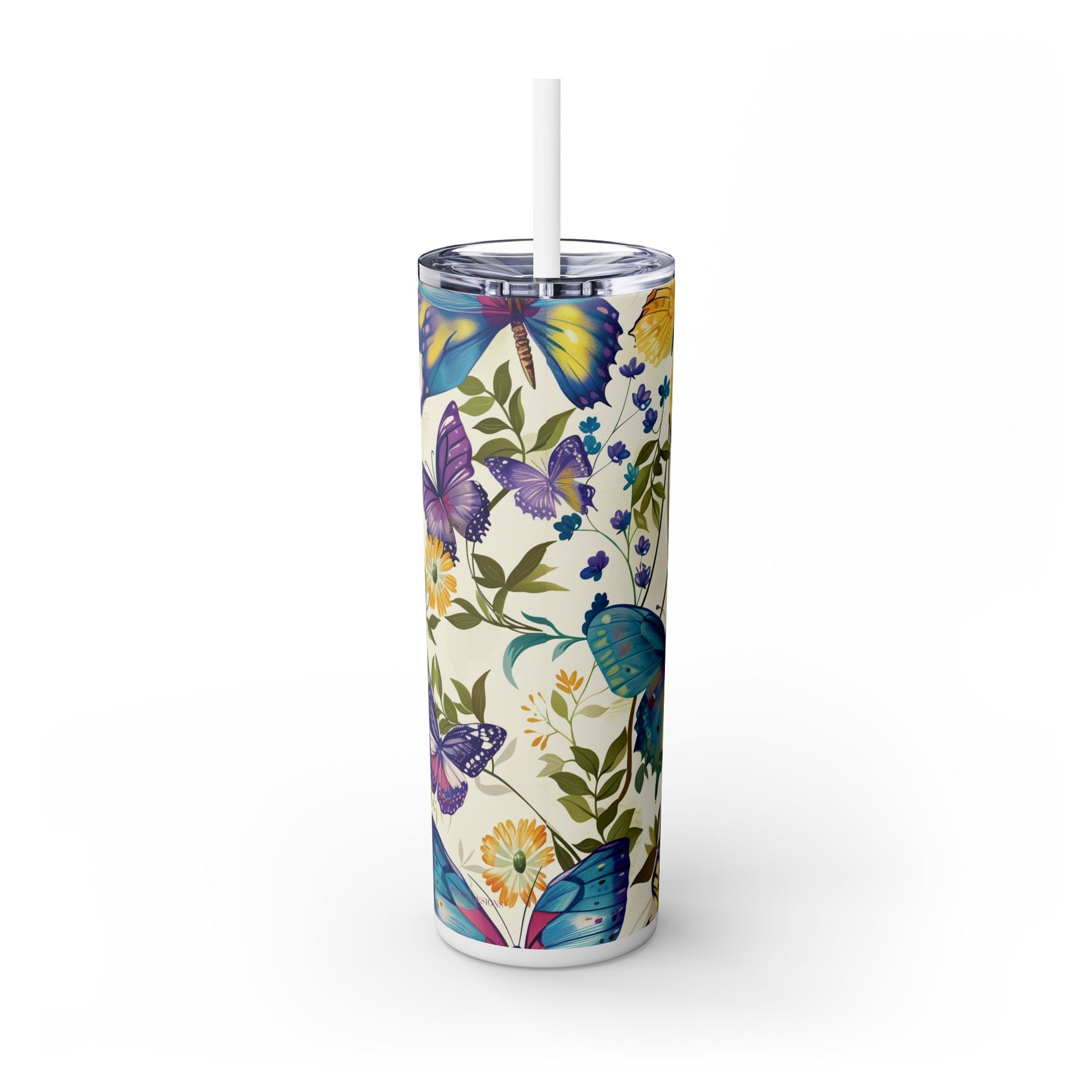 Butterflies Bloom 20oz Insulated Stainless Steel Skinny Tumbler with Lid and Straw - Dyborn Designs