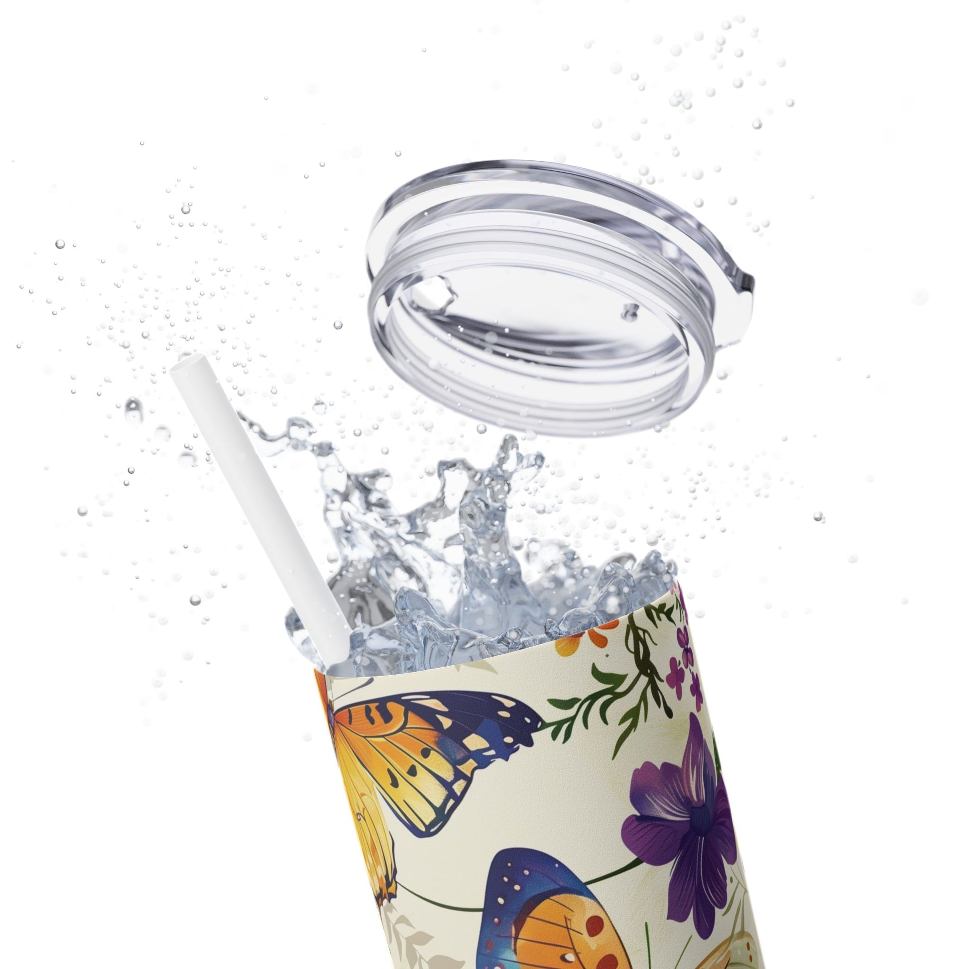 Butterflies Bloom 20oz Insulated Stainless Steel Skinny Tumbler with Lid and Straw - Dyborn Designs