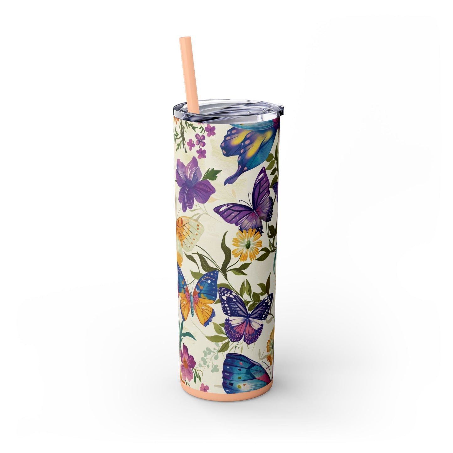 Butterflies Bloom 20oz Insulated Stainless Steel Skinny Tumbler with Lid and Straw - Dyborn Designs