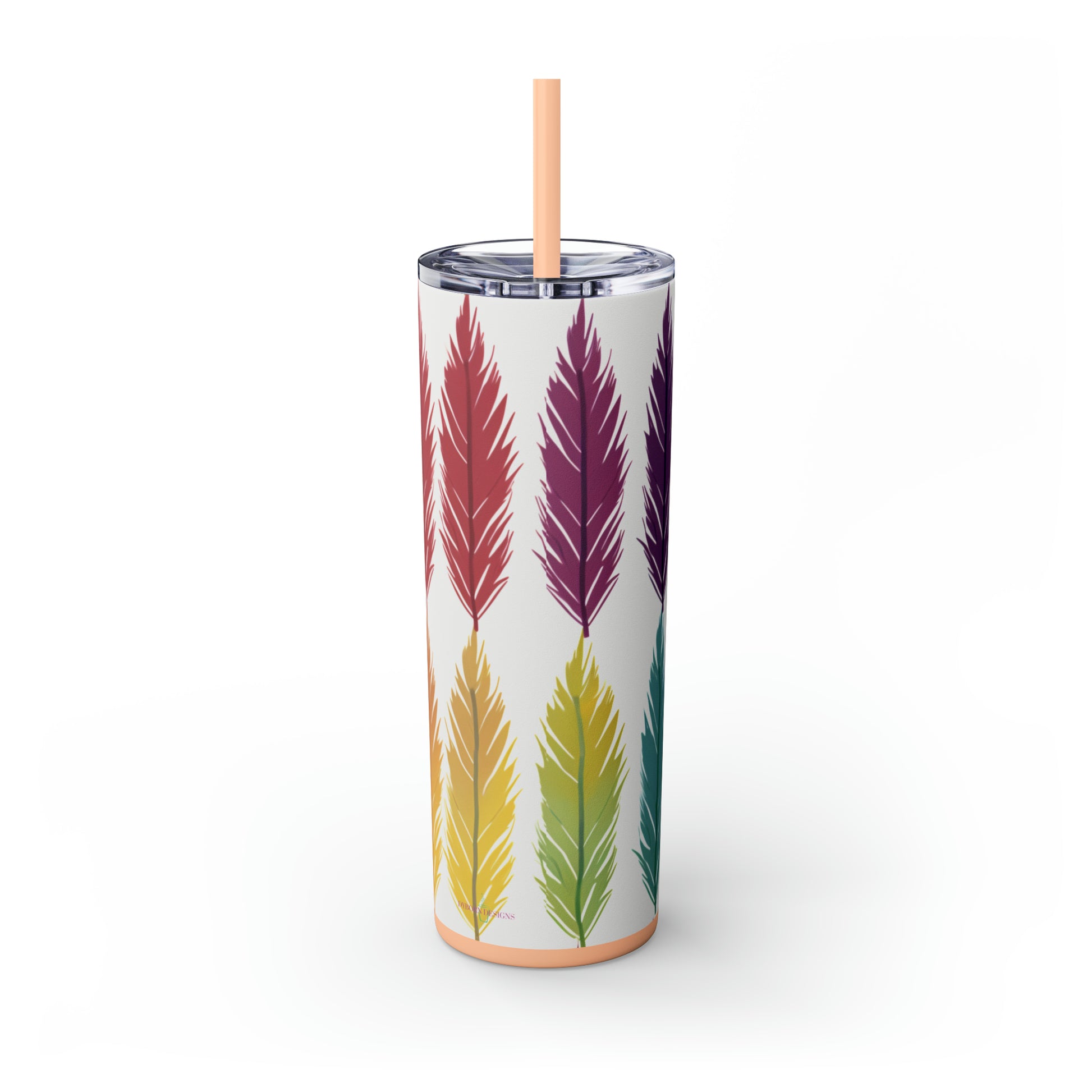 Feathered Harmony 20-Ounce Steel Skinny Tumbler with Lid and Straw - Dyborn Designs