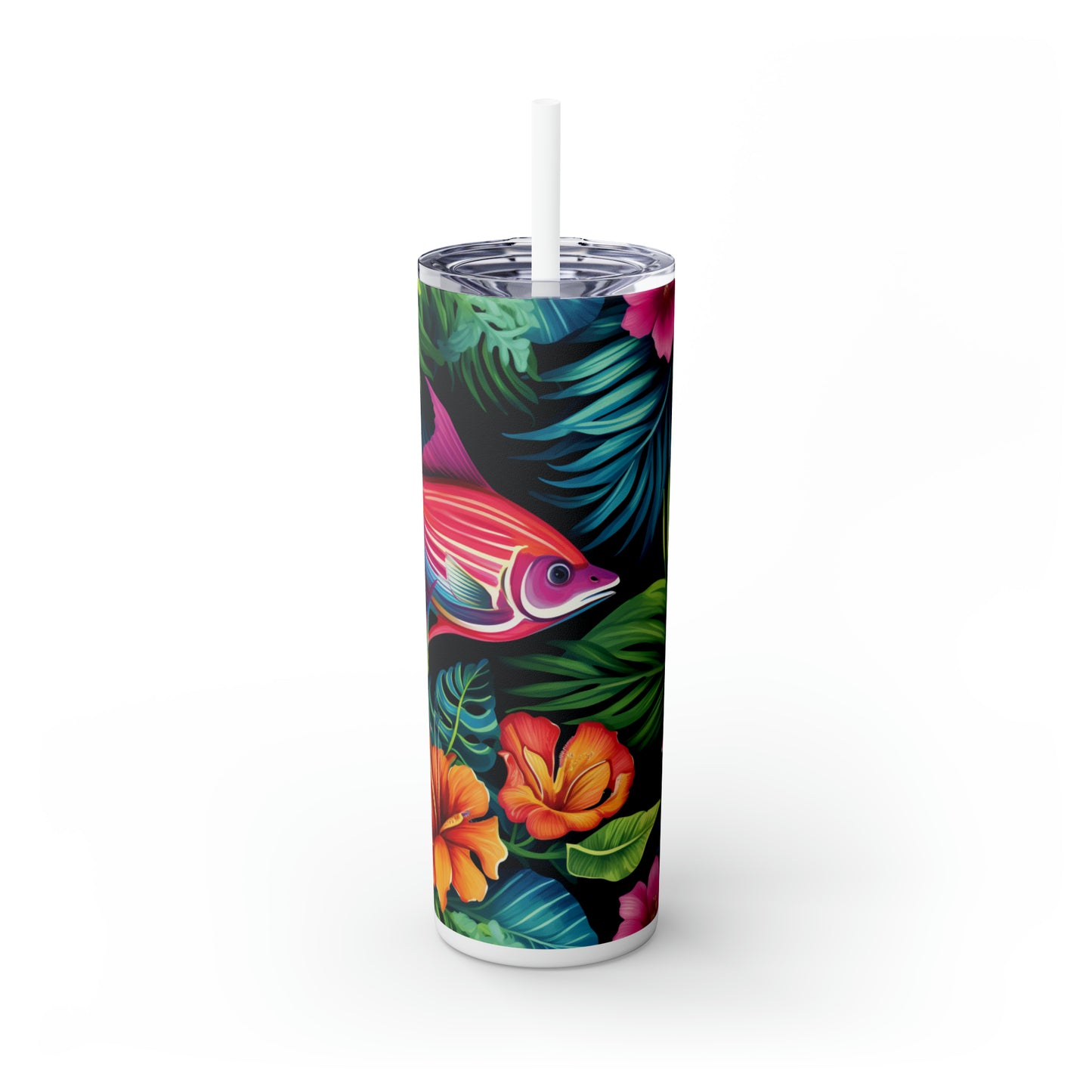 Tropical Vibes 20oz Insulated Stainless Steel Skinny Tumbler with Lid and Straw - Dyborn Designs