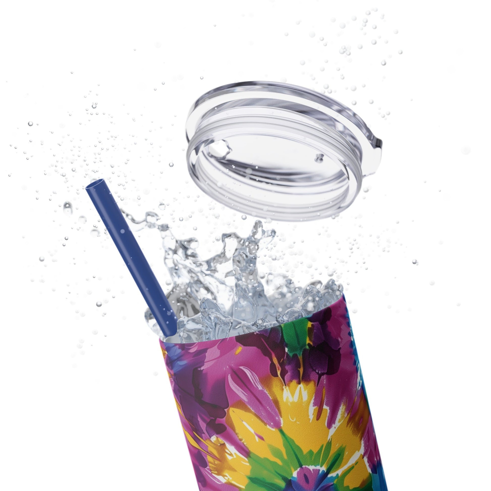 Tie-Dye Splash 20oz Insulated Stainless Steel Skinny Tumbler with Lid and Straw - Dyborn Designs