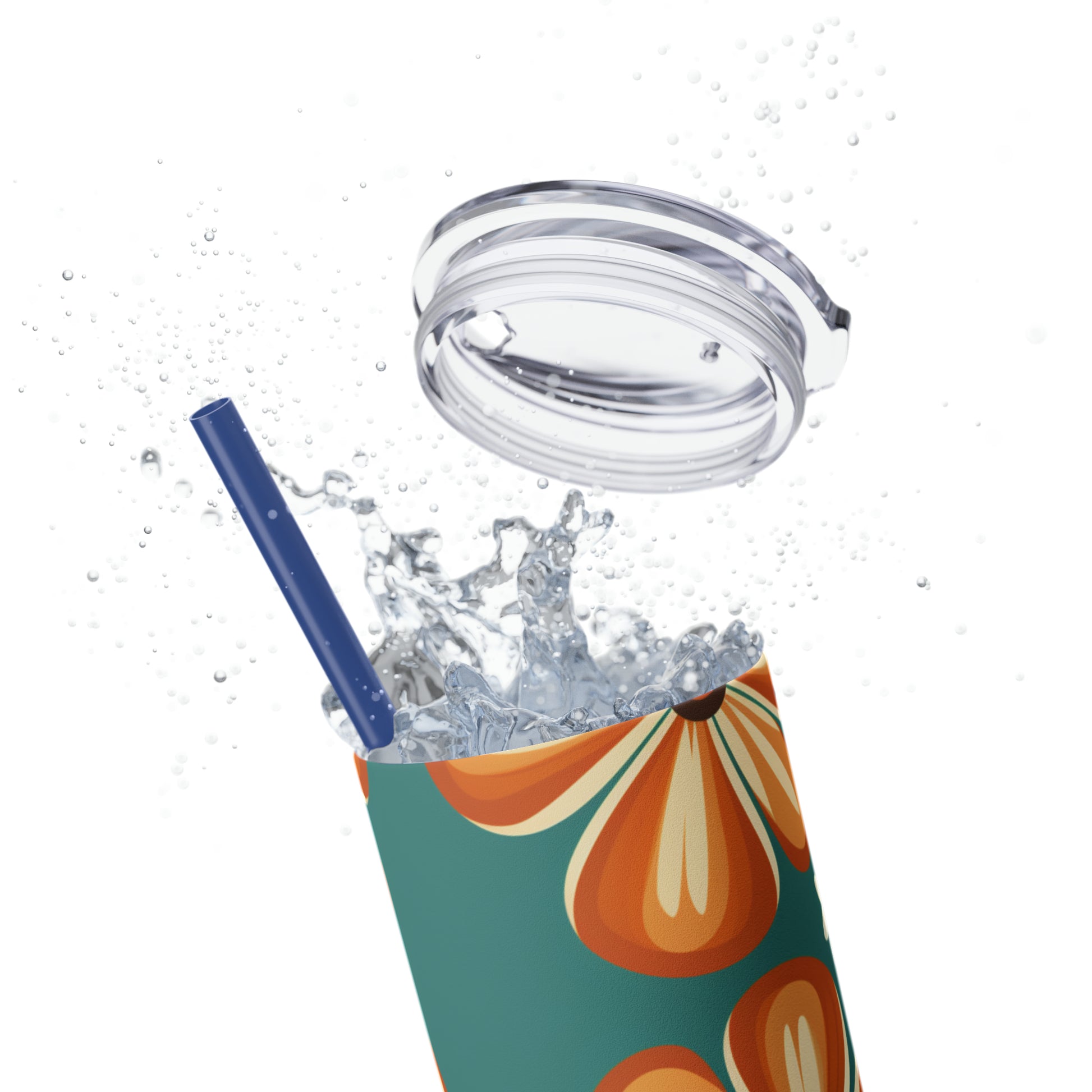 Orange Daisy 20-Ounce Insulated Stainless Steel Skinny Tumbler with Lid and Straw - Dyborn Designs