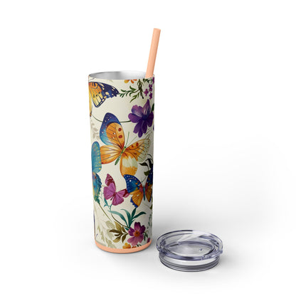 Butterflies Bloom 20oz Insulated Stainless Steel Skinny Tumbler with Lid and Straw - Dyborn Designs