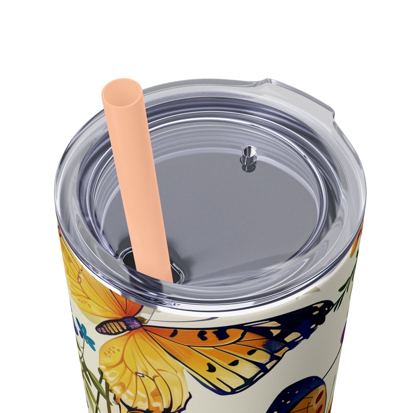 Butterflies Bloom 20oz Insulated Stainless Steel Skinny Tumbler with Lid and Straw - Dyborn Designs