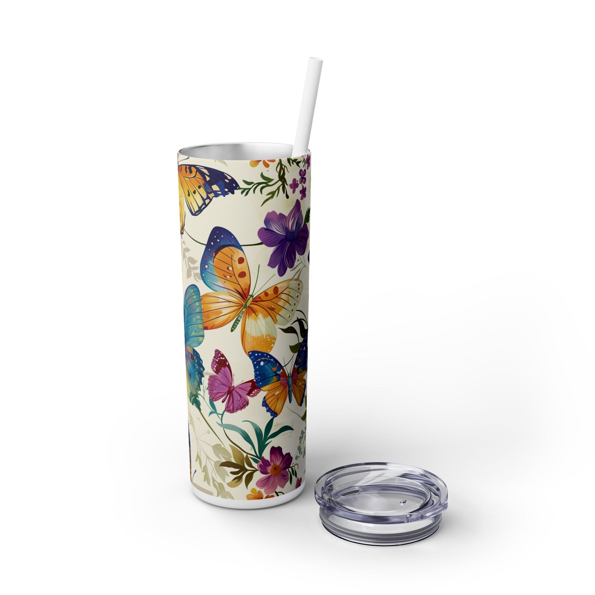 Butterflies Bloom 20oz Insulated Stainless Steel Skinny Tumbler with Lid and Straw - Dyborn Designs