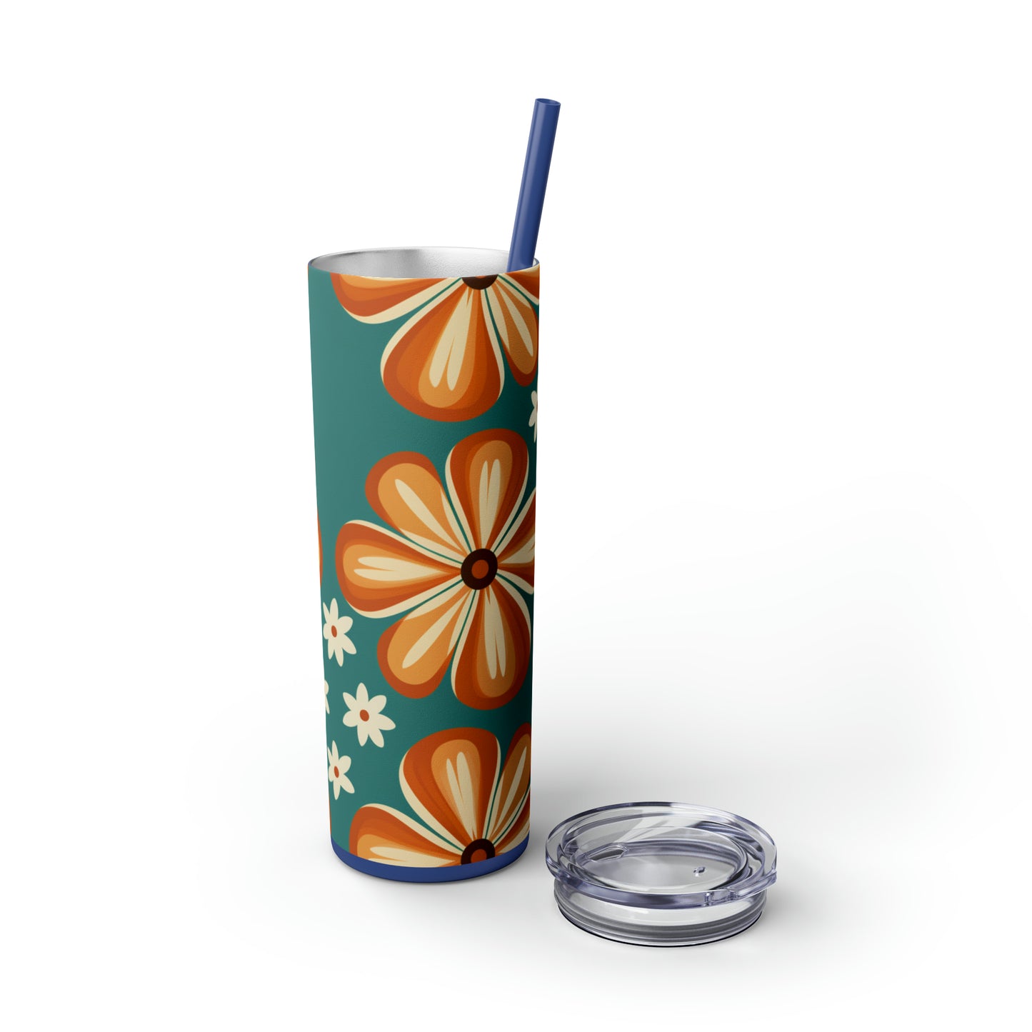 Orange Daisy 20-Ounce Insulated Stainless Steel Skinny Tumbler with Lid and Straw - Dyborn Designs