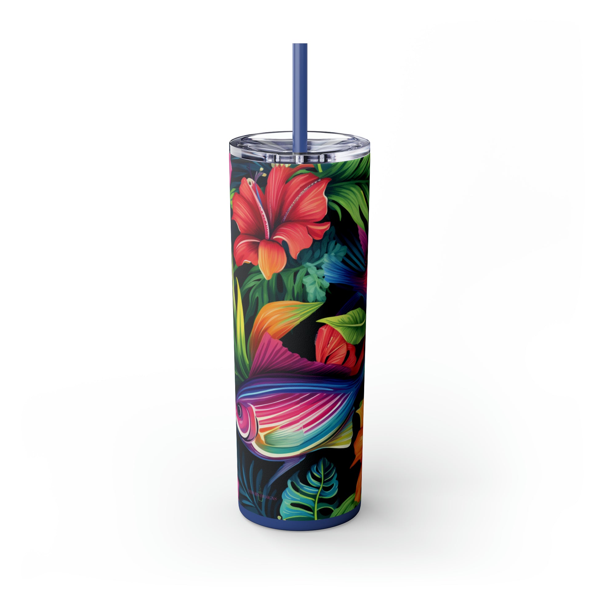 Tropical Vibes 20oz Insulated Stainless Steel Skinny Tumbler with Lid and Straw - Dyborn Designs