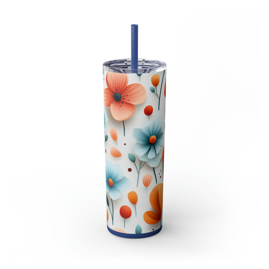 "Summer Flowers" 20-Ounce Steel Skinny Tumbler with Lid and Straw - Dyborn Designs