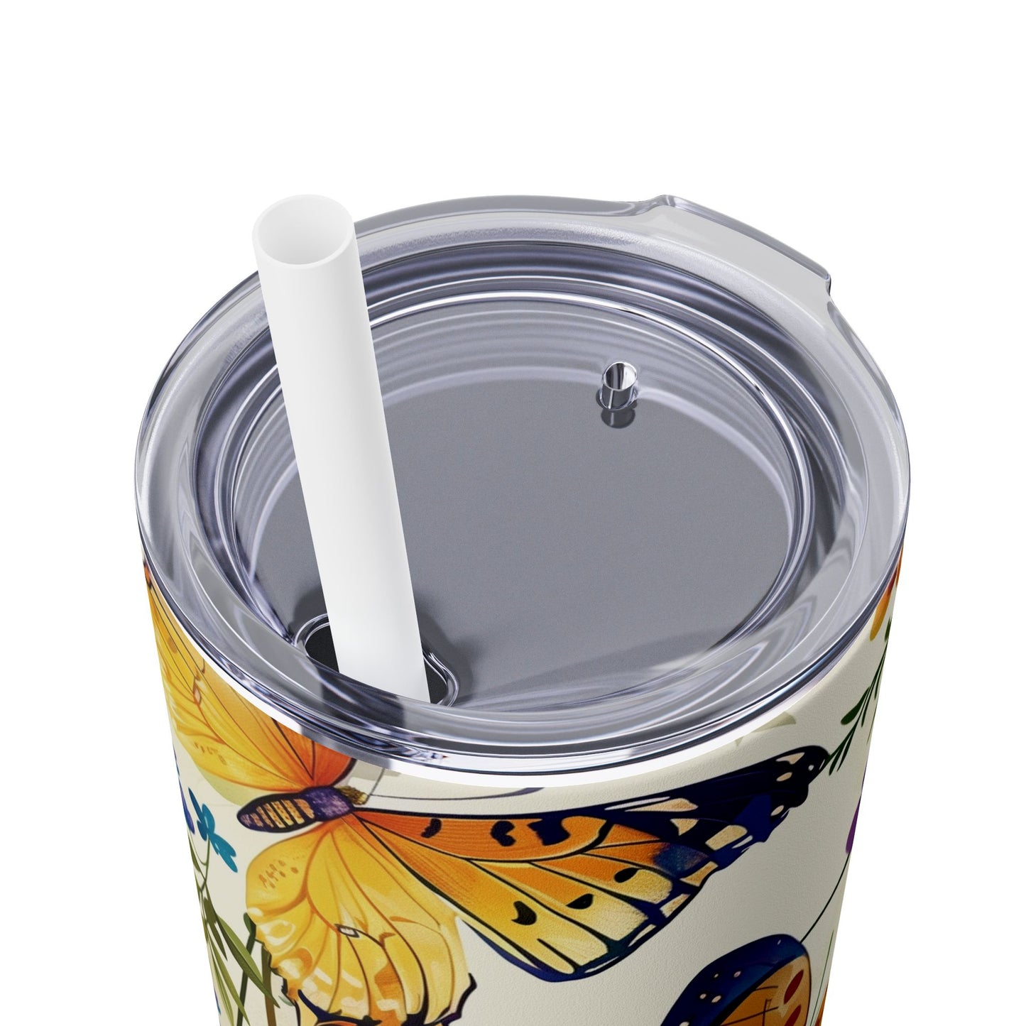 Butterflies Bloom 20oz Insulated Stainless Steel Skinny Tumbler with Lid and Straw - Dyborn Designs