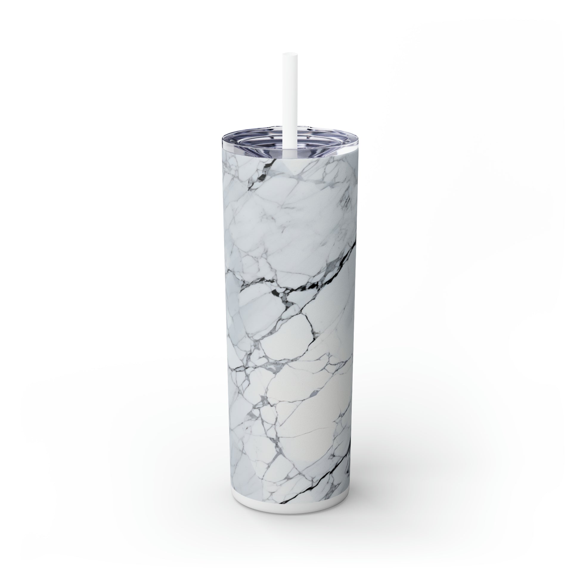 Gray Marble 20-Ounce Steel Skinny Tumbler with Lid and Straw - Dyborn Designs