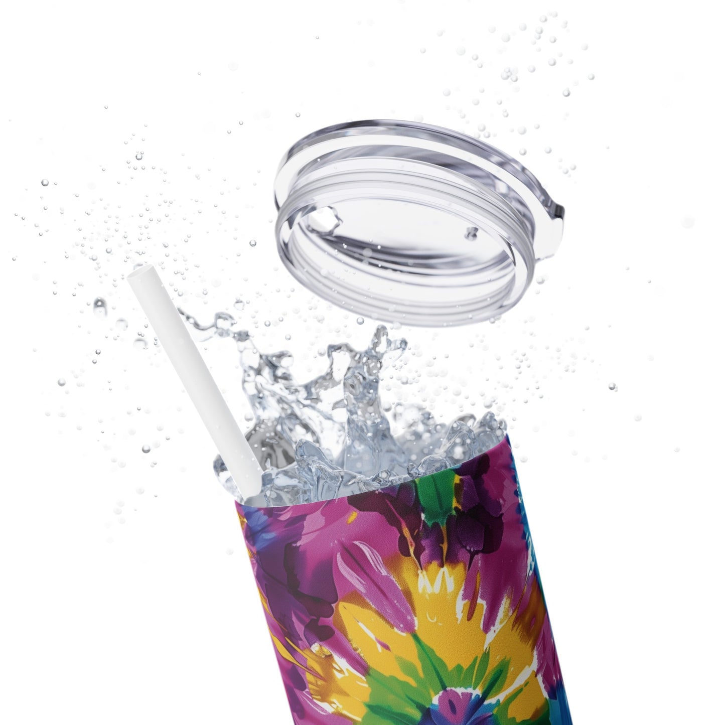 Tie-Dye Splash 20oz Insulated Stainless Steel Skinny Tumbler with Lid and Straw - Dyborn Designs