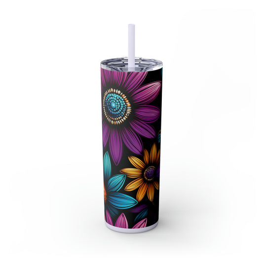 "Sunflower Fantasy" 20-Ounce Steel Skinny Tumbler with Lid and Straw - Dyborn Designs
