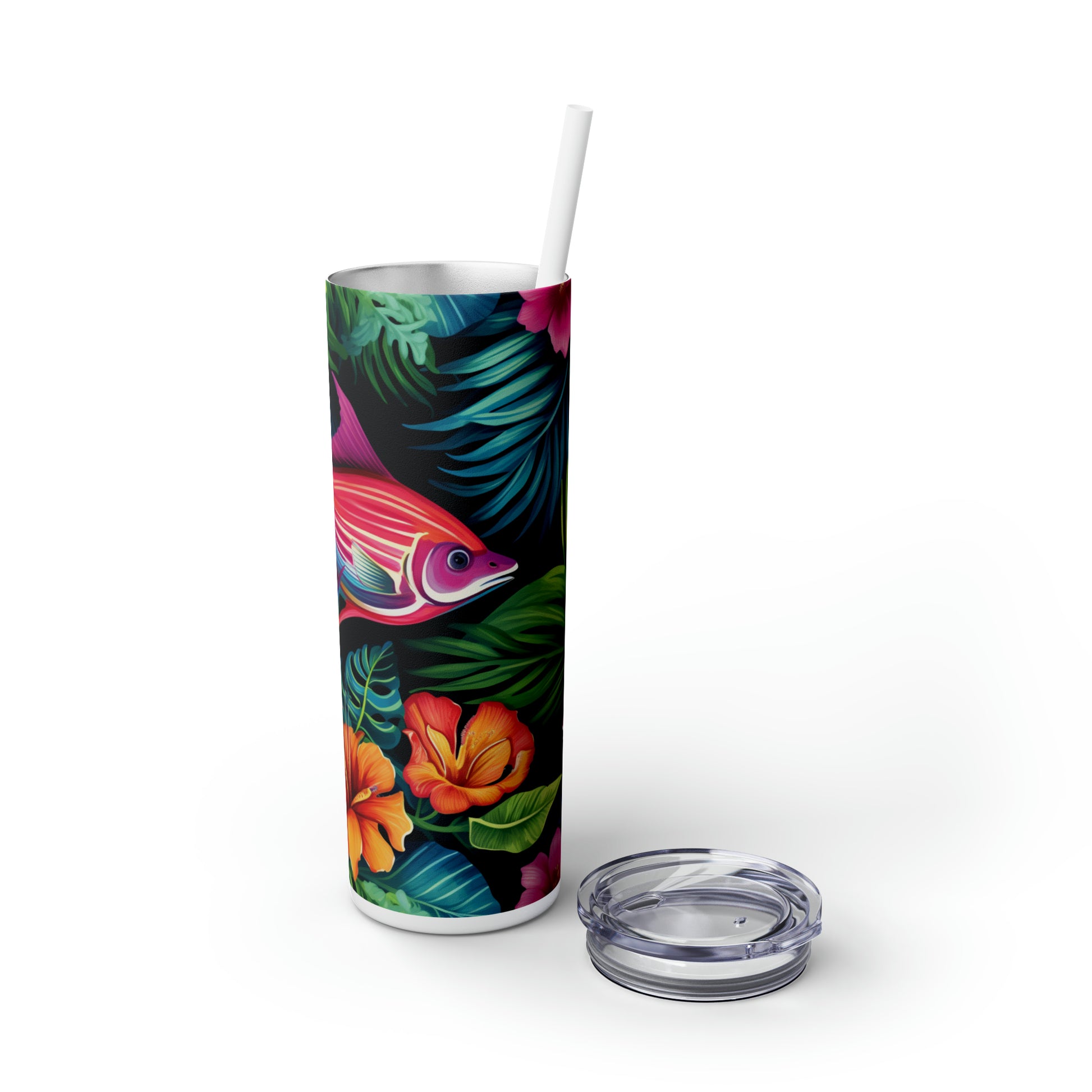 Tropical Vibes 20oz Insulated Stainless Steel Skinny Tumbler with Lid and Straw - Dyborn Designs