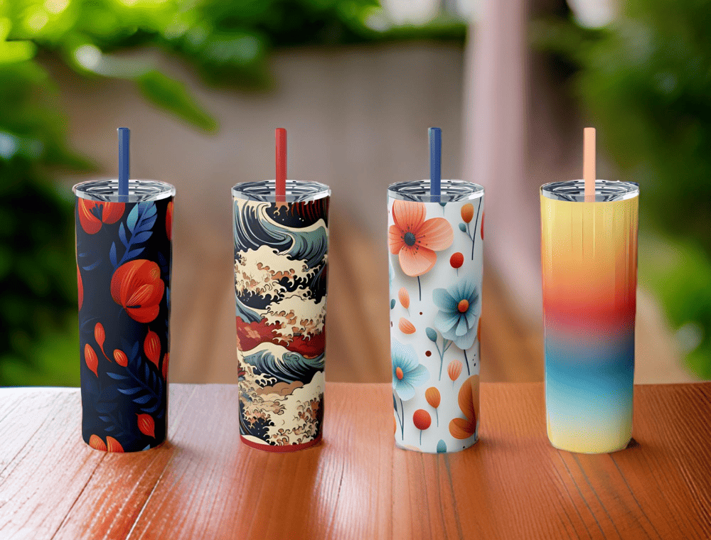 4 Stylish Skinny Tumblers In A Garden Outside - Dyborn Designs