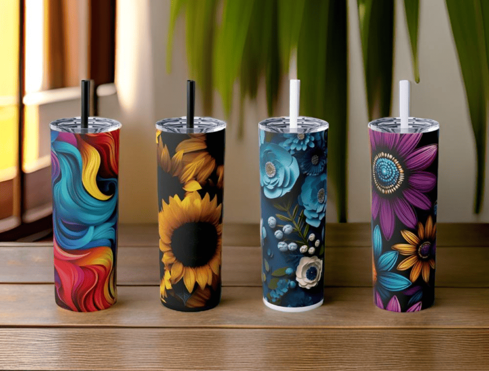 4 Stylish Skinny Tumblers On A Table Inside - Dyborn Designs