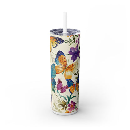 Butterflies Bloom 20oz Insulated Stainless Steel Skinny Tumbler with Lid and Straw - Dyborn Designs