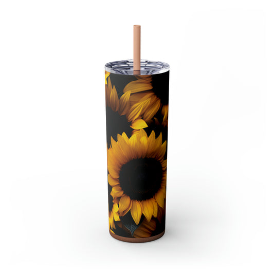 Yellow Sunflowers 20oz Insulated Stainless Steel Skinny Tumbler with Lid and Straw - Dyborn Designs - Dyborn Designs