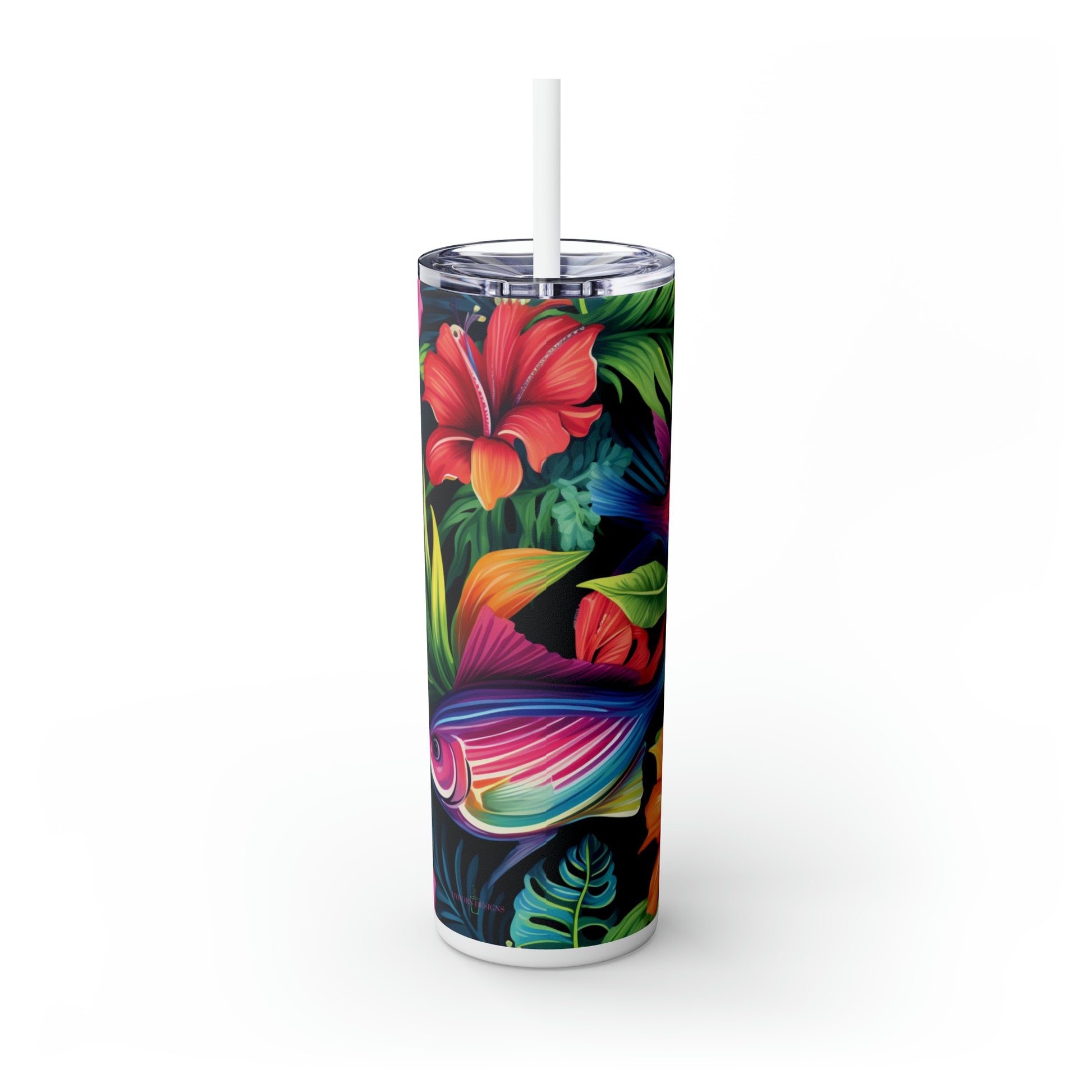 Tropical Vibes 20oz Insulated Stainless Steel Skinny Tumbler with Lid and Straw - Dyborn Designs