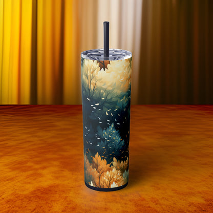 Autumn Sunset 20oz Stainless Steel Skinny Tumbler with Lid & Straw Color Midnight - Dyborn Designs