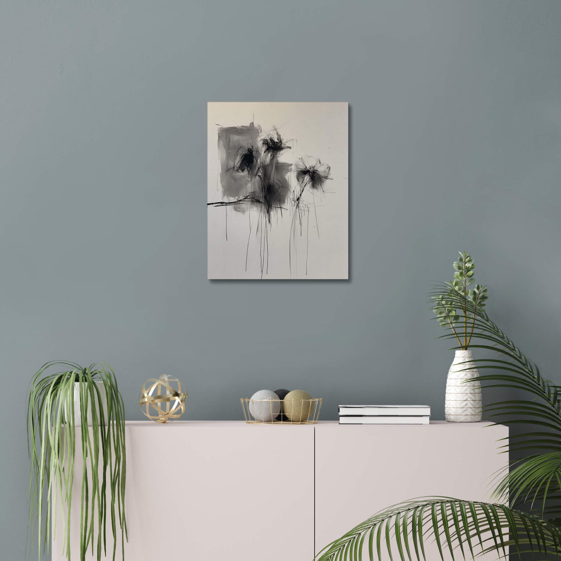 Chaotic Bouquet - Modern Minimalist Acrylic Wall Art - 16 x 20 Inch - Blue Mock Up - Dyborn Designs