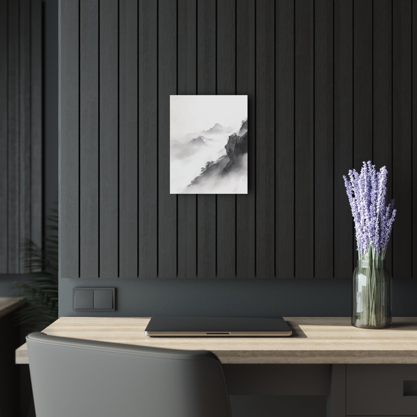 Cliffside Mist - Modern Minimalist Acrylic Wall Art - 11 x 14 Inch - Dark Mock Up - Dyborn Designs
