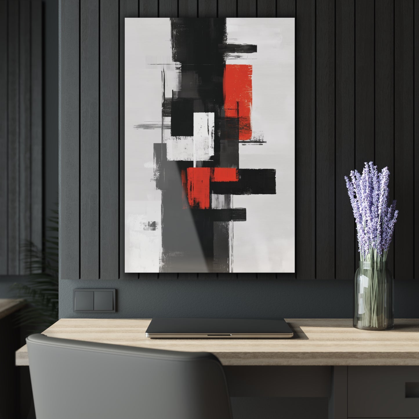 Crimson Forms - Modern Minimalist Acrylic Wall Art - 24 x 36 Inch - Dark Mock Up - Dyborn Designs
