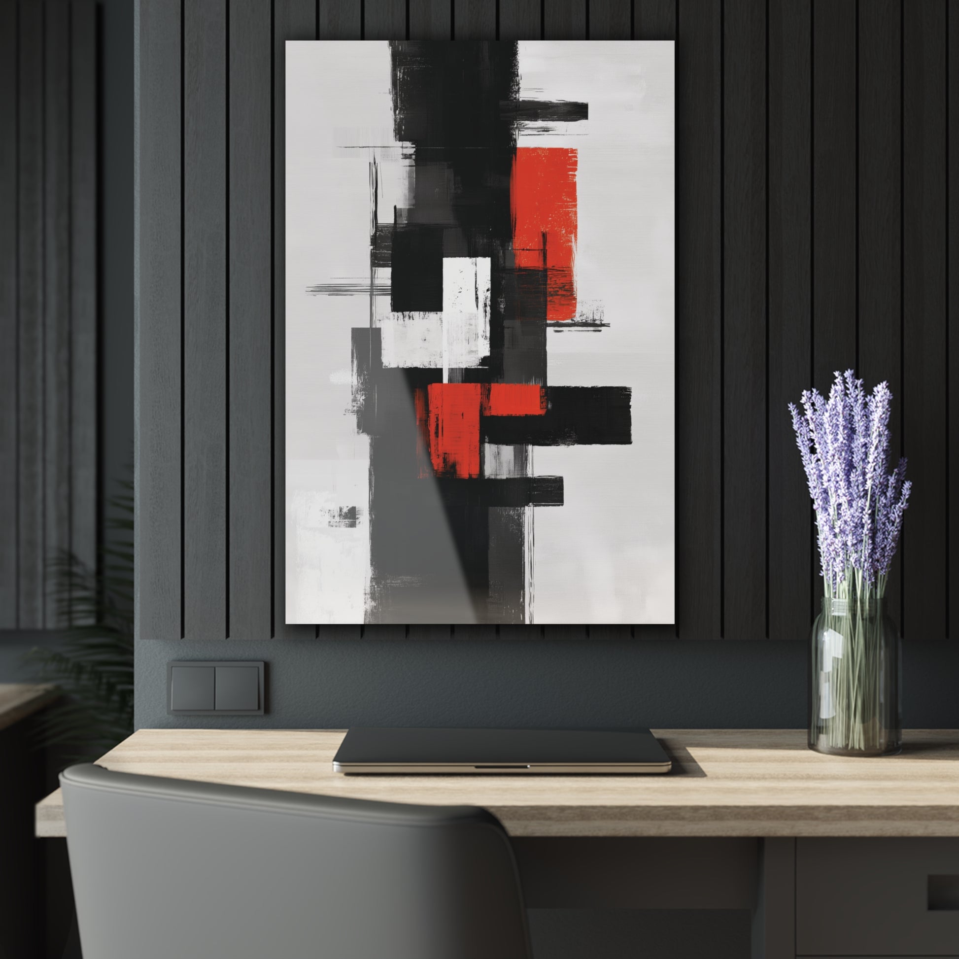 Crimson Forms - Modern Minimalist Acrylic Wall Art - 24 x 36 Inch - Dark Mock Up - Dyborn Designs