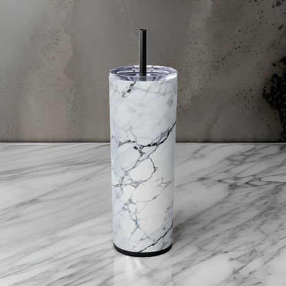 Gray Marble 20oz Stainless Steel Skinny Tumbler with Lid & Straw Color Black - Dyborn Designs