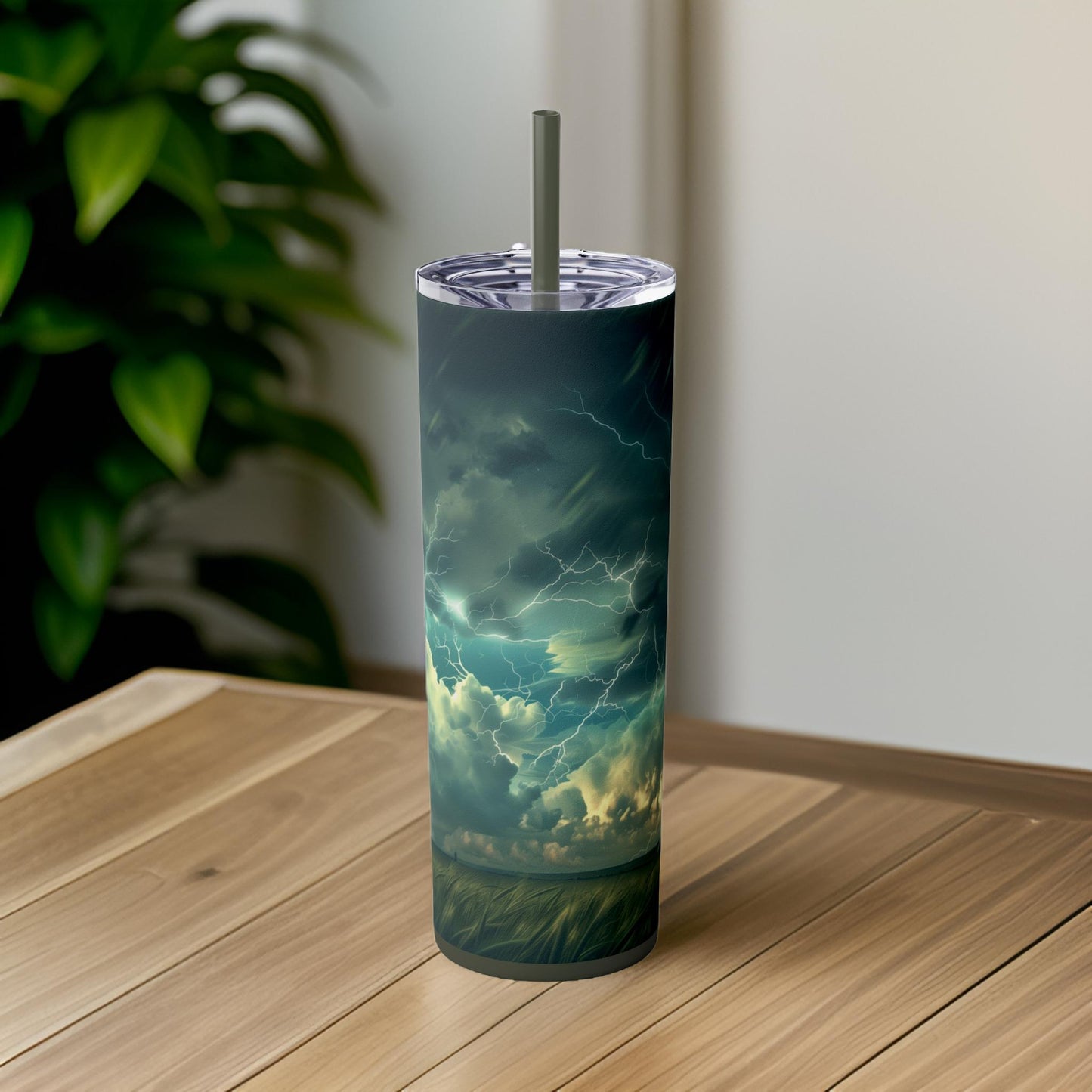 Lightning Storm 20oz Insulated Stainless Steel Skinny Tumbler with Lid and Straw Color Pine Needle - Dyborn Designs