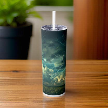 Lightning Storm 20oz Insulated Stainless Steel Skinny Tumbler with Lid and Straw Color White - Dyborn Designs