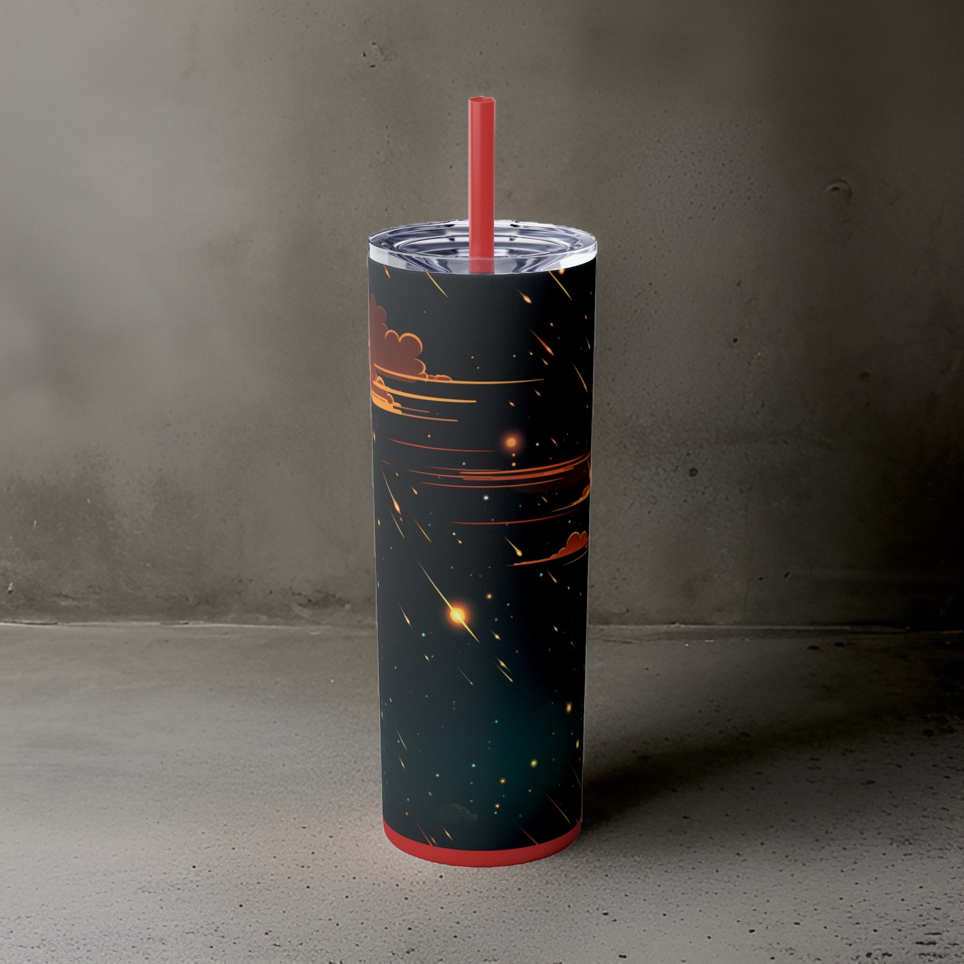Meteor Shower 20oz Stainless Steel Skinny Tumbler with Lid & Straw Color Lipstick Red - Dyborn Designs