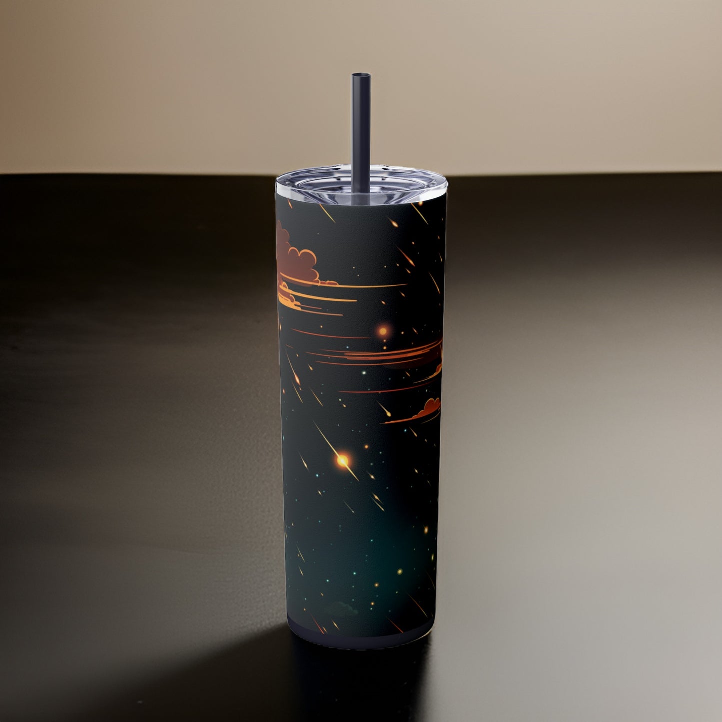Meteor Shower 20oz Stainless Steel Skinny Tumbler with Lid & Straw Color Midnight - Dyborn Designs