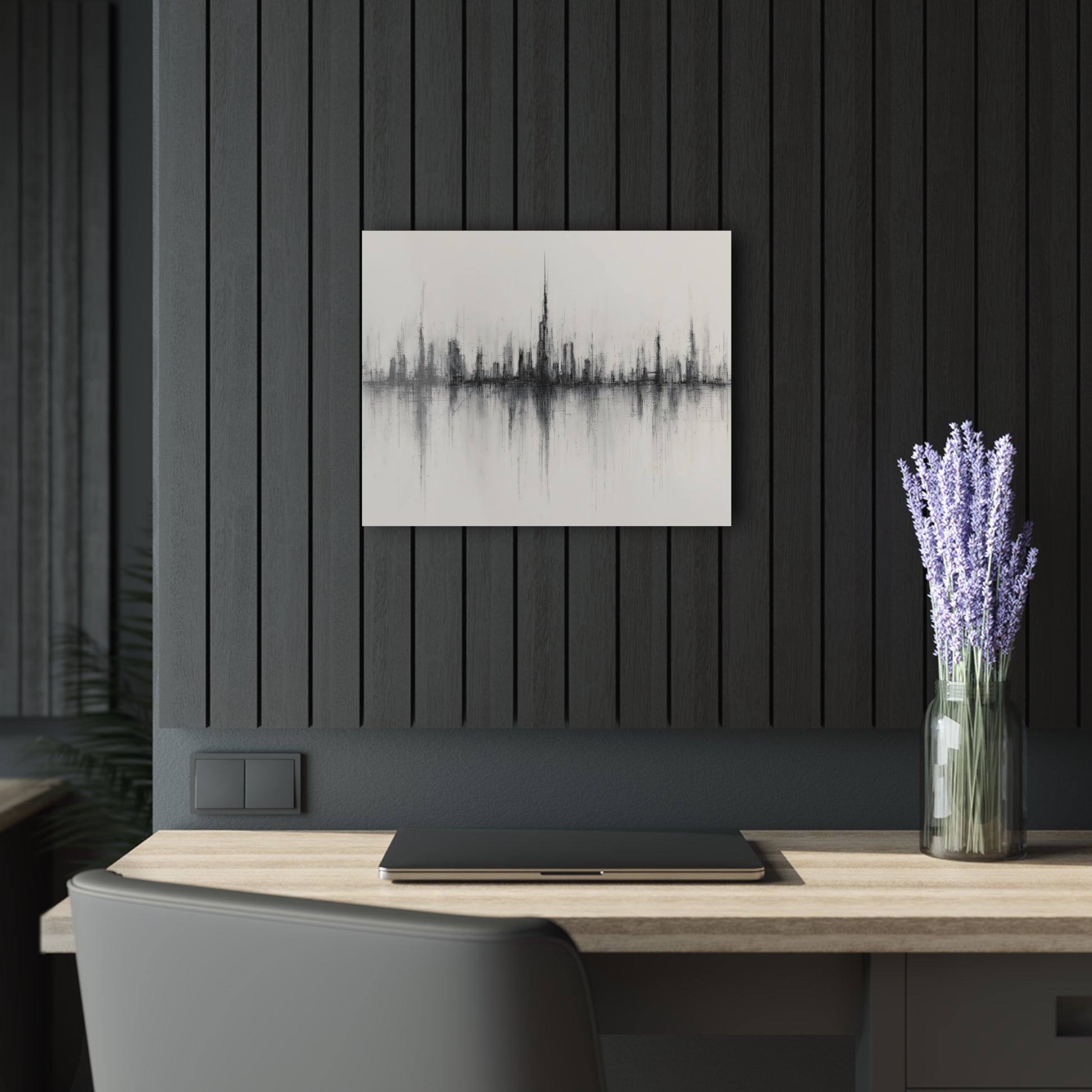 Mirrored Spires - Modern Minimalist Acrylic Wall Art - 20 x 16 Inch - Dark Mock Up - Dyborn Designs