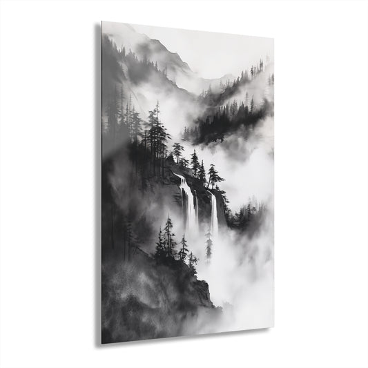 Misty Waterfall - Modern Minimalist Acrylic Wall Art - 24 x 36 Inch - Front - Dyborn Designs